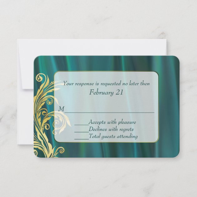 Elegant Teal Satin Wedding Response Card (front side)