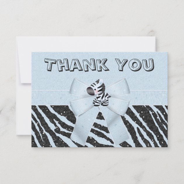 Blue Zebra & Printed Bow Glitter Look Thank You