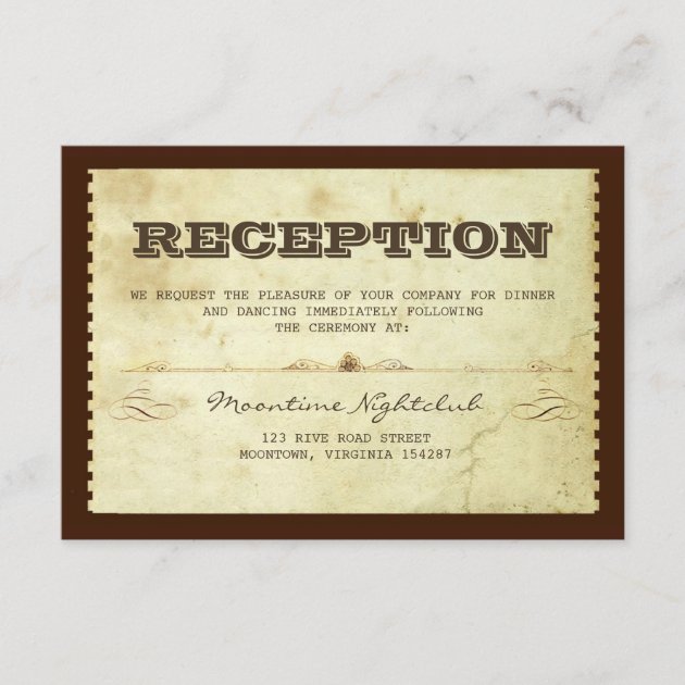 vintage ticket wedding reception design enclosure card