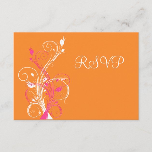 Orange Pink White Floral RSVP Card