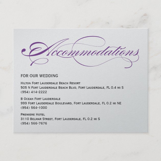 Elegant Script  Wedding Accommodations - Purple Enclosure Card