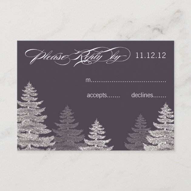 Modern Grey Winter Wedding RSVP Cards Trees