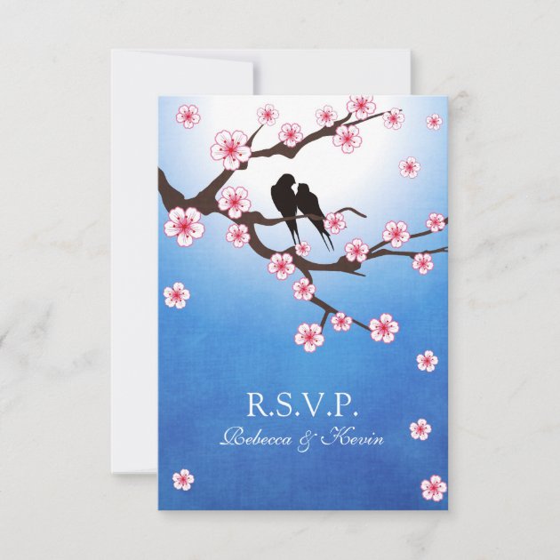 Love birds and Sakura - Blue Background RSVP