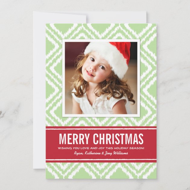 Merry Christmas Photo Card | Red and Green Ikat