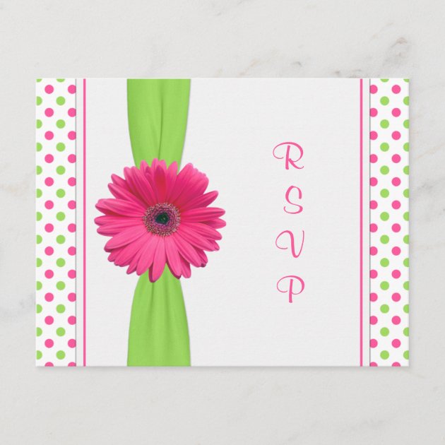Pink Green Daisy Polka Dot Bat Mitzvah RSVP Card (front side)