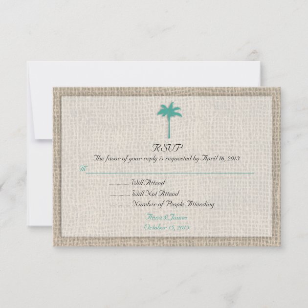 Palm Tree & Burlap Beach Wedding RSVP Turquoise