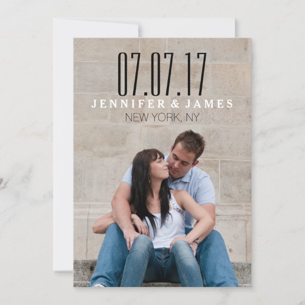 MODERN BLACK AND WHITE SAVE THE DATE CARD (front side)