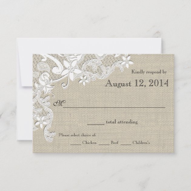 Vintage Lace and Burlap Country Romance Reply RSVP Card