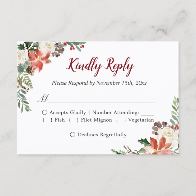 Rustic Poinsettia Ivory Floral Holiday Season RSVP