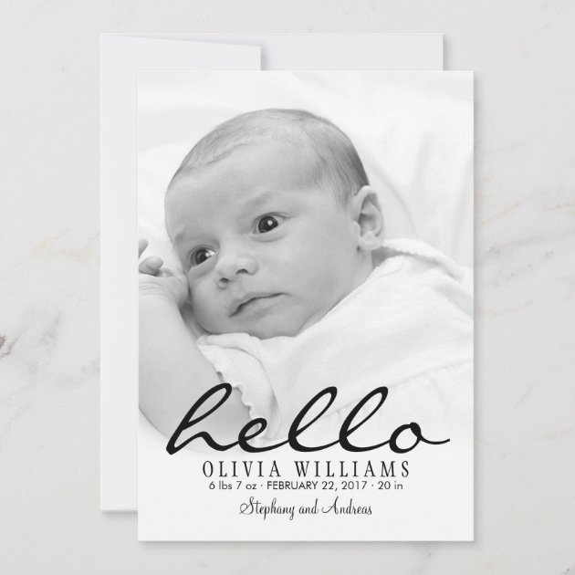 Simple Modern Hello Baby Birth Photo Announcement (front side)
