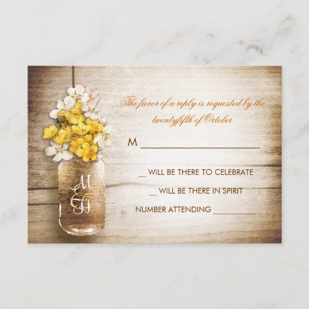 Mason jar & yellow white flowers wedding RSVP card