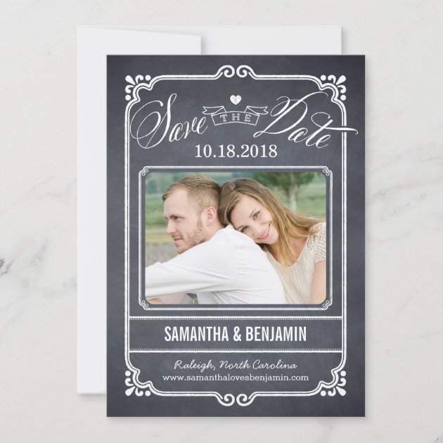 Chalked Frame Save The Date Card (front side)