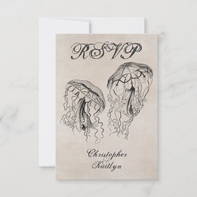 Vintage Style Jellyfish Beach Wedding RSVP Card