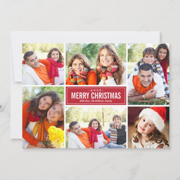 Photo Collage Christmas Greeting Card | Red White