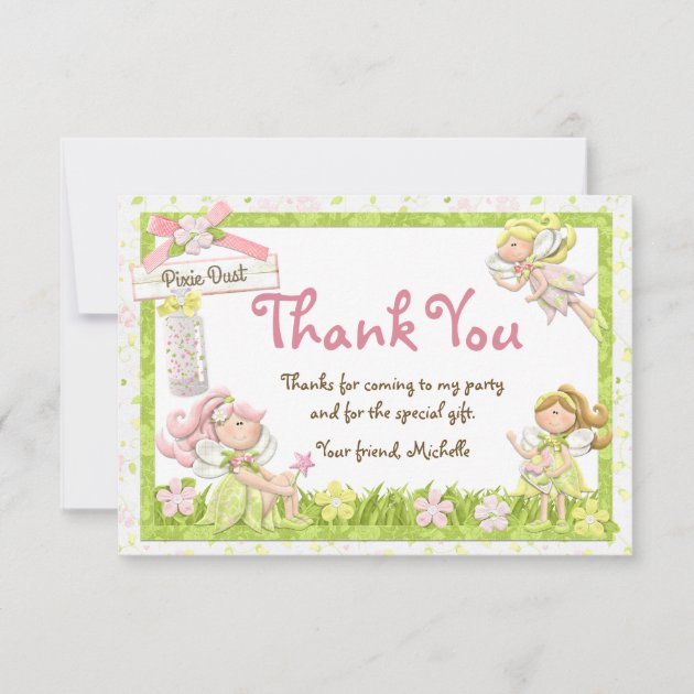 Pixie Fairy Birthday Party Thank You Card