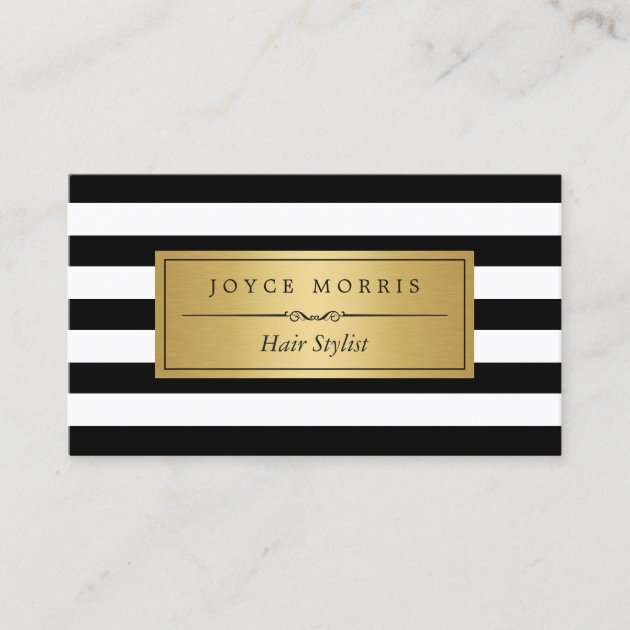 Hair Stylist - Classic Black White Stripes Business Card (front side)