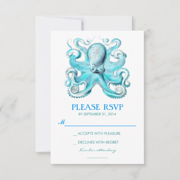 nautical beach wedding RSVP card with octopus