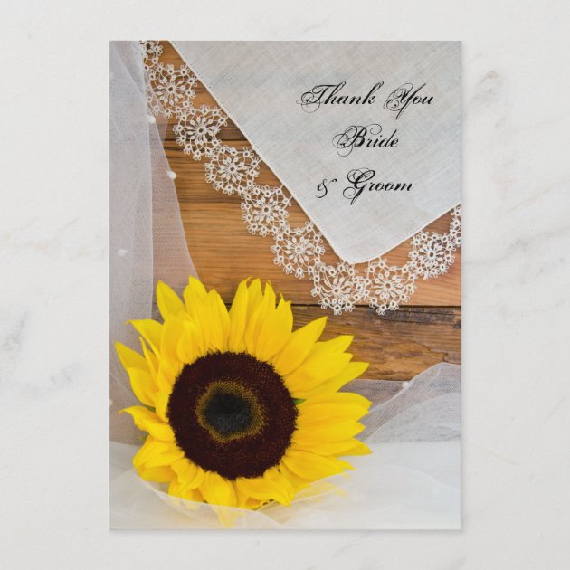 Sunflower Lace Country Wedding Flat Thank You Note