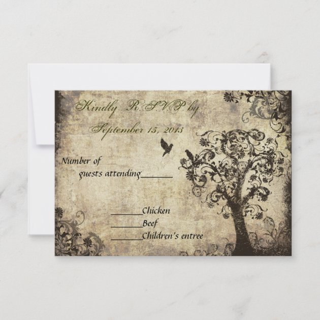 Vintage Tree Wedding RSVP with Green Text