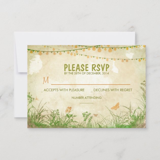 wildflowers and string lights wedding RSVP cards
