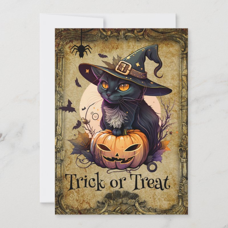 Cute Cat and Pumpkin Halloween Party Invitation (Front)