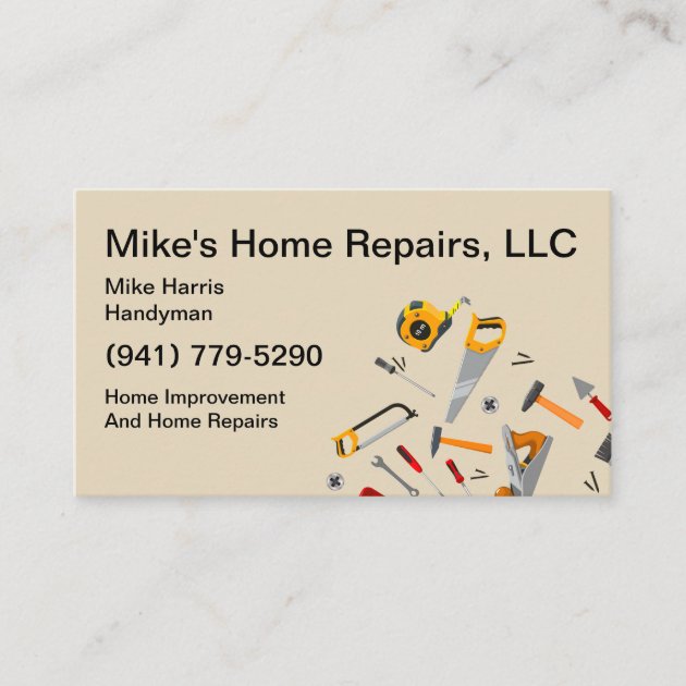 Handyman Services Tools Design Business Card (front side)