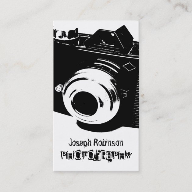 High Contrast Black White Camera Photography Business Card (front side)