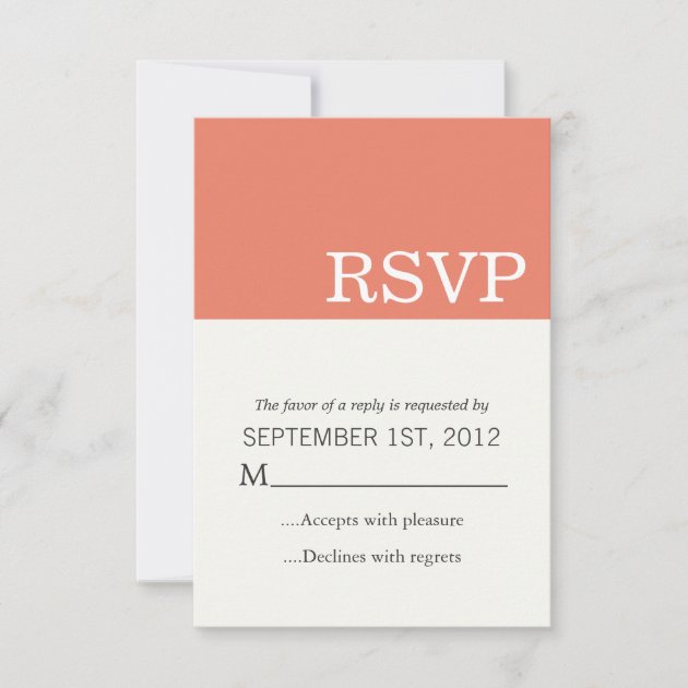 Coral Color Block Wedding RSVP Cards Invites