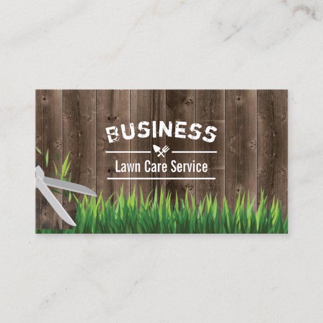 Lawn Care & Landscaping Service Barn Wood Business Card (front side)