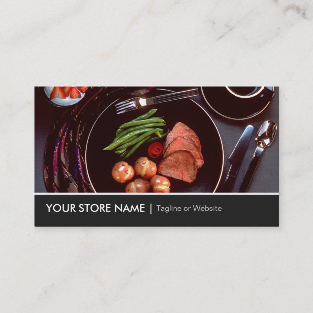 Elegant Modern Cuisine Beef Steak Tableware Theme Business Card (front side)