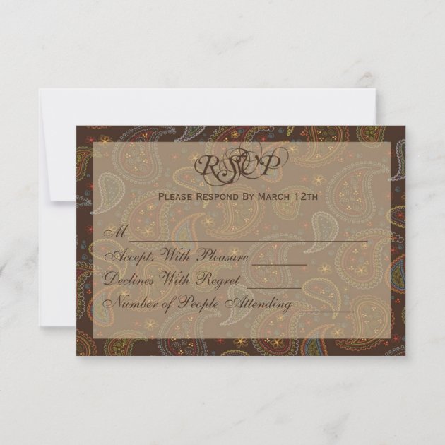 Brown Paisley Party RSVP Card
