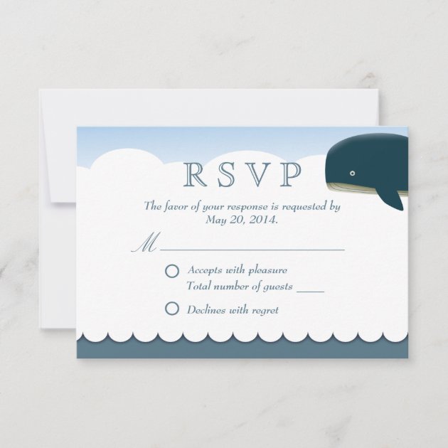 Stylish Flying Whale Wedding RSVP Card (front side)