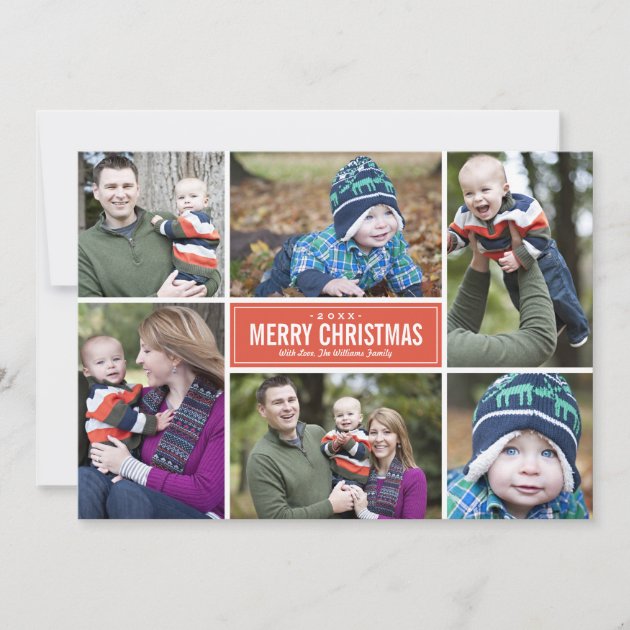 Photo Collage Christmas Greeting Card | Red Orange