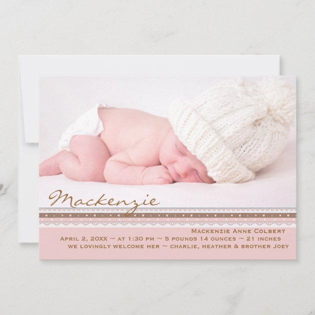 Pink Perfection Photo Birth Announcement (front side)