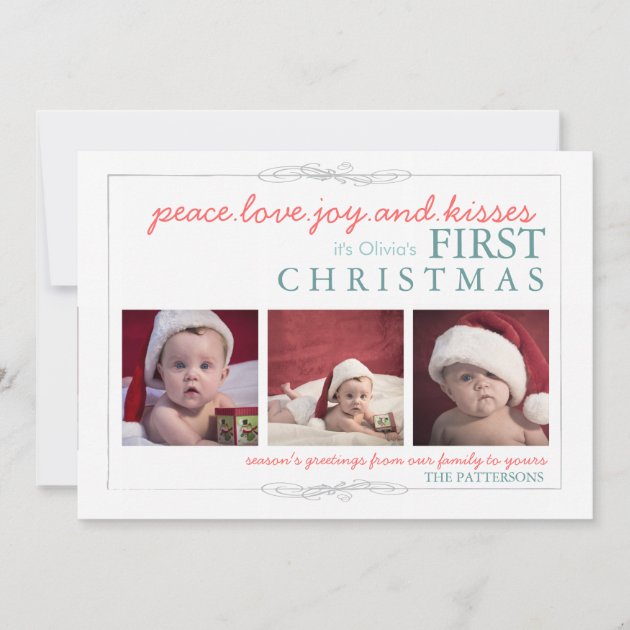 Peace Love Joy Baby's First Christmas Photo Card