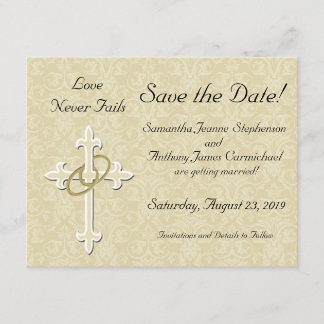 Cross with Golden Rings Save the Date Cards