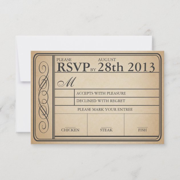 Vintage Wedding Ticket RSVP  II  Punchout