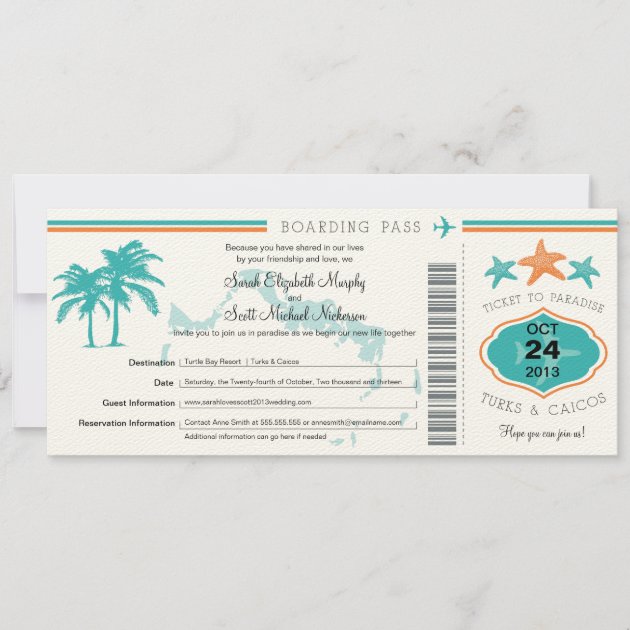 Turks & Caicos Save the Date Boarding Pass