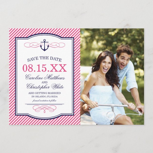 Navy and Pink Nautical Anchor Photo Save the Date
