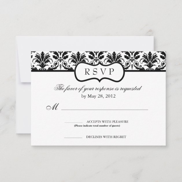Black and White Floral Damask Response Card