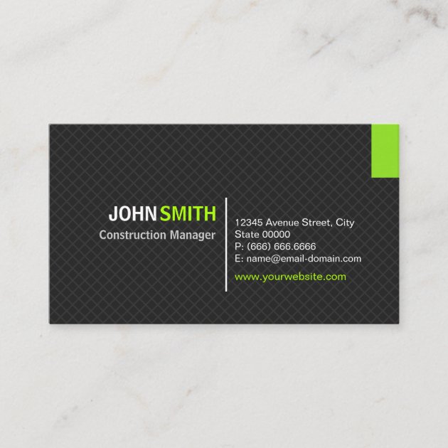 Construction Manager - Modern Twill Grid Business Card (front side)