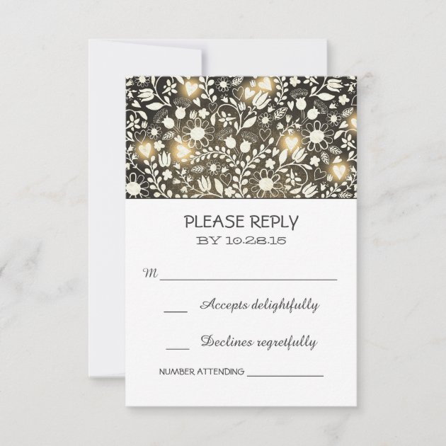 Flowers yellow brown rustic wedding RSVP cards