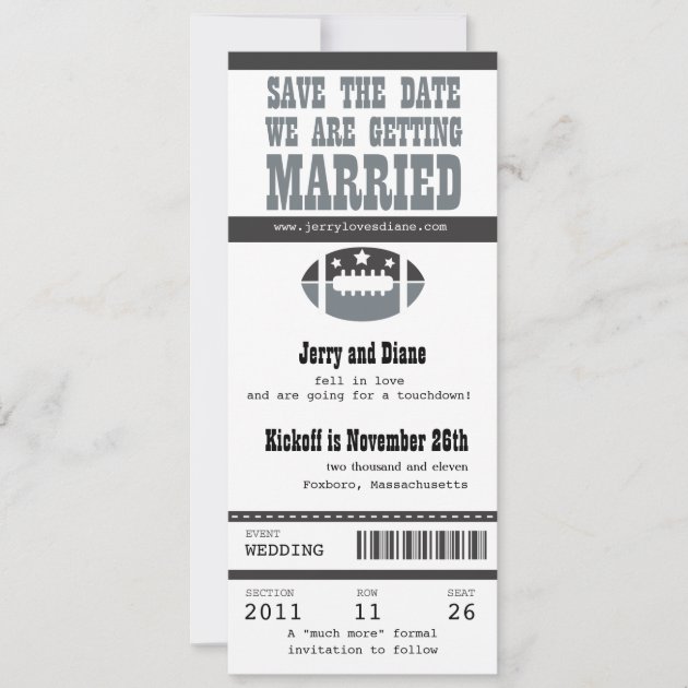 Wedding Save the Date Football Ticket