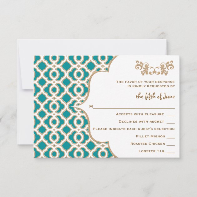 Teal and Gold Moroccan Wedding Response Cards