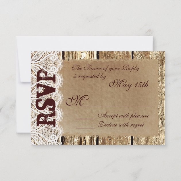 Rustic Country Wood Lace Wedding RSVP Cards
