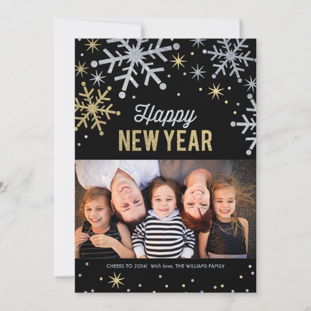 Happy New Year Photo Cards | Silver Gold Sparkle (front side)