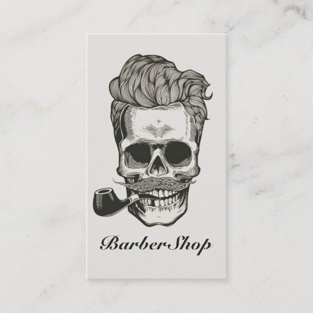 Vintage Barber Shop Skull Scissors Business Card (front side)