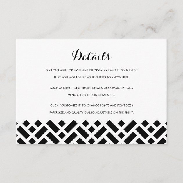 Woven Pattern Black Wedding Insert Details Card