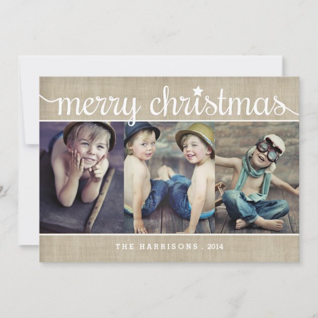 Whimsical Burlap Rustic Merry Christmas Photo Holiday Card (front side)