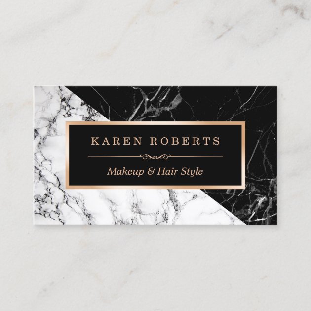 Makeup Artist Black White Marble Stunning Look Business Card (front side)